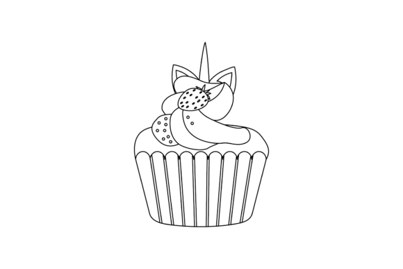 Cup Cake Unicorn Graphic Outline Style Icons & Graphics