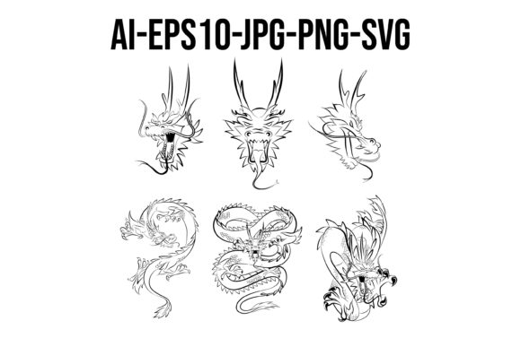 Dragon Line Drawing Set: Graphics & Illustrations