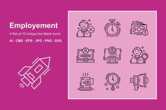 Employment Line Black Icon Set: Clean Graphics & Icons
