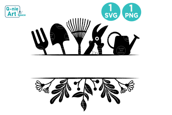 Floral Garden Tools Split Frame SVG: Graphics for Crafts