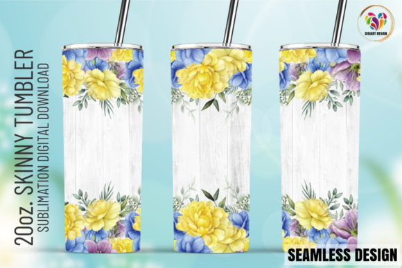 Floral Woodgrain 20oz Tumbler Graphics & Print Template