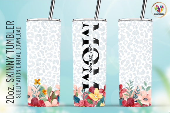 Mom Floral Leopard Glitter Tumbler Wrap | Print Templates & Graphics