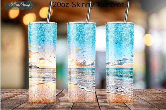 Summer Beach Sunset Water Color Tumbler Graphics for Tumbler Wraps