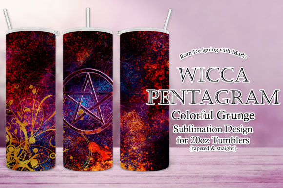 Wicca Pentagram Grunge Tumbler Wrap: Graphics & Print Templates