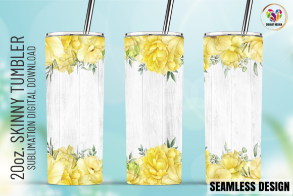 Yellow Rose Wood Grain Tumbler Graphics & Print Templates